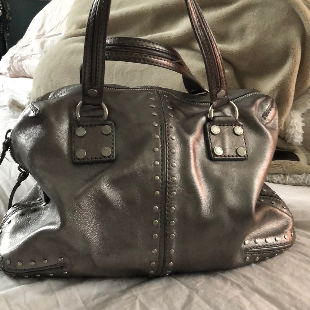 Silver a metallic Leather Michael Kors studded bag